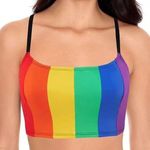 Sirena Bikini Top Tank Cropped Rainbow Striped Colorful Removable Cups XS Blue Photo 0