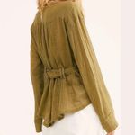 Free People WE THE FREE |  Safari Sheer Wrap Top Olive Green Blouse Raw Edge | XL Photo 1