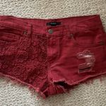 Forever 21 Boho Red Jean Shorts Lace Burgundy Photo 1