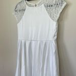 Calvin Klein NEW White Satin Lace Short Sleeve Fit & Flat Dress ~ NWT Size 12.5 Photo 1
