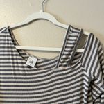 CAbi 4568 Dare Tee Gray Cream Striped One Shoulder Top M Artsy Cut Out Y2K Soft Photo 3