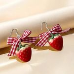 Strawberry Earrings with Red Gingham Bows Photo 6