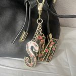 Steve Madden Black Satchel Tote Bag Purse Gold And Floral Accents Photo 3