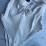 ZARA  White Ribbed Cut Out Bodysuit Size S Photo 3