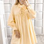 NEW Mette Bjerg Striped Long Sleeve Mini Dress Yellow Size M Photo 1