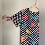 Vintage | Bobbie Brooks Rainbow Checkerboard Print Short Sleeve Blouse Top S Black Photo 1