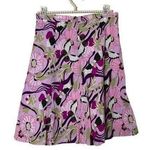 Vintage circle skirt Byerwear abstract birds floral pink knee length 8 Multiple Photo 0