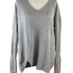 CAbi  Gray Mixed Knit Asymmetric Hem Sweater with Side Zippers Size Large Photo 0