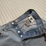 Levi’s Wedge Short Blue Denim High Rise Shorts 26 Waist Raw Hem Distressed Photo 5