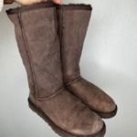 UGG  Australia Tall Boots Brown Suede Sheepskin Lined Women Size 5 Photo 0