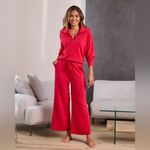 Boston Proper NWOT  Luxe Lounge Drawstring Wide Leg Pants Red Size L Photo 2
