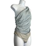 NBD Dusty Blue One Shoulder Ruched Top Bodysuit SMALL Satin Party Designer $128 Photo 6