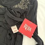 Reba NEW Black Long Sleeve Beaded Top Stretch Soft Tunic Whimsigoth Western NWT Photo 3