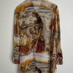 Otto Kern Silk Native American Indian Tribal 100% Silk Button Front Top Brown Size M Photo 4