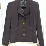 Reba Black Blazer Gold Turn-Lock Peplum Hem Quiet Luxury Money Classic Workwear Photo 1