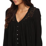 Free People  Boho Black Flowy Cutout Lace Detail Beaded Button Front Top sz XS/S Photo 0