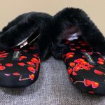 Victoria's Secret Black Red Cherry Satin Slippers Medium Photo 4