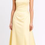 David's Bridal  Butter Yellow Strapless Gown Matte Satin Embroidery Flower 12 Photo 0