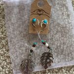 NEW Boho Silver Earrings Set Feather Hang Style and Horshoe Post Turquoise NWT Photo 1