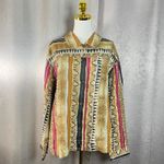 IOS XL Linen Snake Print Button Down Shirt Top Blouse Brown Photo 3