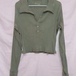 Aerie  Green Long Sleeve Ribbed Knit Cropped Henley Top size XXL Photo 0
