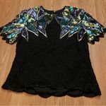 Laurence Kazar Vintage Black Sequin Beaded Cocktail Blouse 100% Silk Women’s L Photo 3