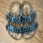 Birkenstock  Arizona Birko-Flor Croc Embossed Slides Sandals Jade Gleam Women 7 Photo 5