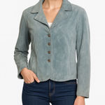 Live a Little  Vintage Y2K Blue Leather Jacket Women’s Size S Button Front Photo 0