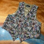 Vintage Tapestry Children of the World satin back button front Vest USA Tan Photo 0