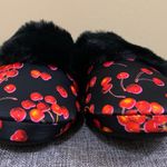 Victoria's Secret Black Red Cherry Satin Slippers Medium Photo 5