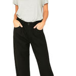 Free People NWT x Sandrine Rose Wide Leg Cropped High Rise Black Button Fly Pant Photo 0