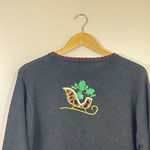 Vtg Christmas Cardigan Ugly Sweater Black XL Bling 90s Y2K Snowflake Sleigh Photo 6