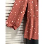 Elodie Burnt Orange/White Polkadot 3/4 Sleeve V-Neck Button Blouse Size Large Photo 3