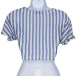 SheIn  Womens Blue White Striped Short‎ Sleeve Tie Front Nautical Coastal Top XS Photo 4