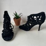 Saks 5th Avenue Gray Saks Fifth Y2K Caged Suede Heel Womens Shoes Sz 7 Black Clubwear Date Edgy Photo 1