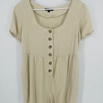 Wishlist Apparel Linen Blend Button Front Romper Shorts Beige Size L Tan Size L Photo 0