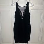 Lulus Lulu’s Black Dress Mini Mesh Deep V Neck Crochet Size M Photo 2