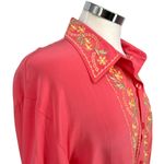 Diane Von Furstenberg  Vintage Floral Embroidered Silk Button-Up Blouse Large Photo 4