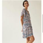Anthropologie Robin Tiered Ruffle Dress in Ikat White & Blue Print XS Photo 1