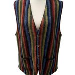 Vintage Retro 90s Raw Rags Wool Blend Multicolored Striped Four Button Vest M Black Size M Photo 1