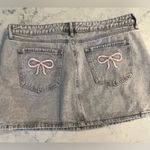 Ashley Mason  Pink Bows Micro Mini Denim Jean Skirt size 13/31 Y2K Aesthetic New Photo 1
