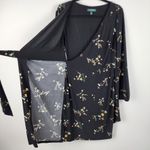Ralph Lauren Lauren  Black Floral Midi Dress Faux Wrap Tie Waist Long Sleeve S Photo 2
