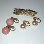 Lot of 3 Clip On Earrings Gold Silver Tone Pale Pink Faux Pearl Marbled Pink Photo 0