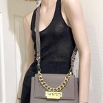 ZAC ZAC POSEN Earthette Gray Leather Top Handle Gold Chain Crossbody Bag Photo 2