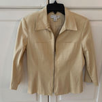 Petite Sophisticate Stretch Beige Zip Front Cropped Jacket Blazer Womens Size 4 Photo 0