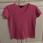 Ralph Lauren Sport Pink V Neck T Shirt Womens XS Polo Player Logo Cotton Photo 0