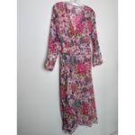 Debbie Katz inez Zara pink floral midi wrap sheer summer resort dress XS Photo 12