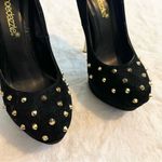 Black Faux Suede Gold Studded Metallic High Heel Platform Pumps Size 5.5 Photo 2
