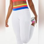 Love&Sports Vibrant White Leggings with Multicolor Waistband Size: XL(16 Photo 2