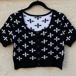 None Black & White Quatrefoil Crop Short Sleeve Cardi Sweater XS Photo 0